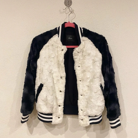Rails Posey Faux Fur Varsity Jacket Size XS VGUC - Picture 2 of 6